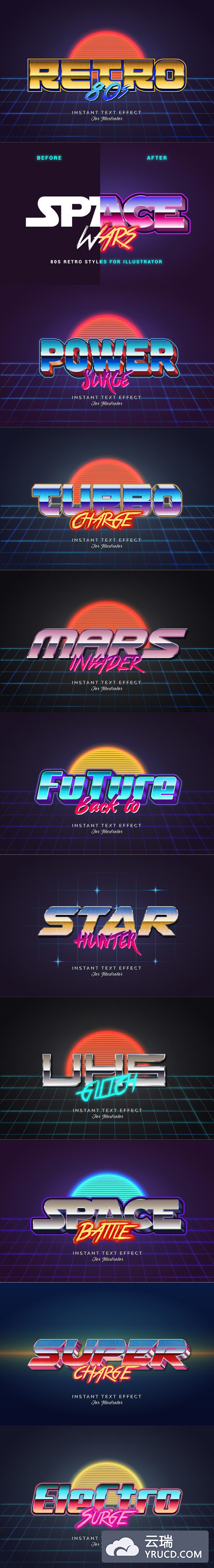 80年代复古图层样式 80s Retro Illustrator Styles Vol. 2