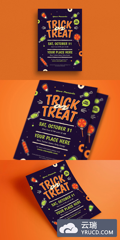 万圣节活动传单模板 Halloween Trick or Treat Event Flyer