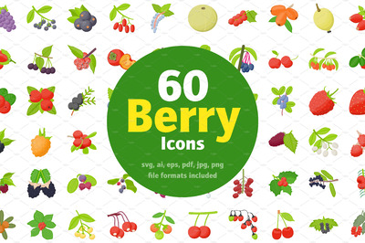 水果浆果矢量图标素材 60 Berry Fruits Flat Icons