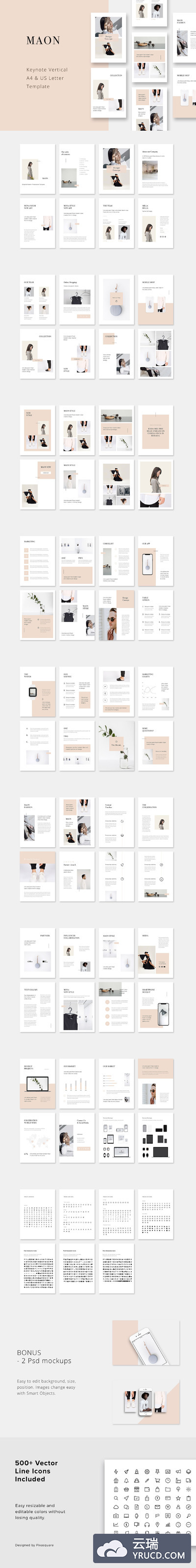 时尚竖版ppt素材模板 MAON - Vertical Keynote Template