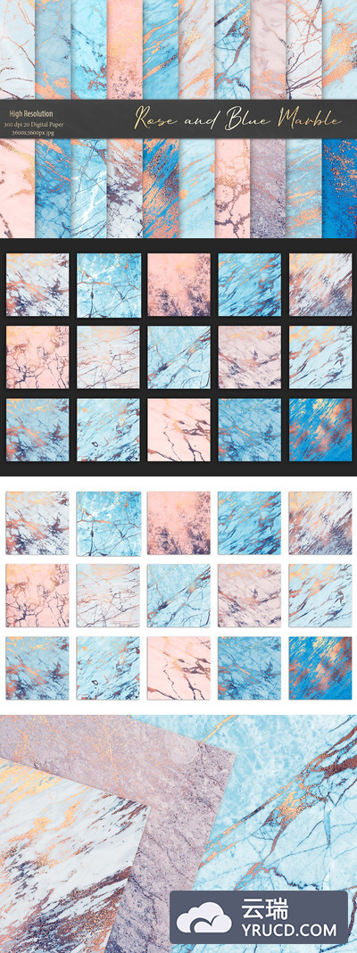 玫瑰&蓝色大理石纹理背景素材