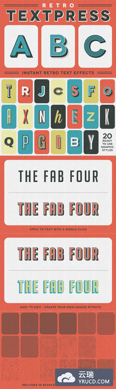 复古效果图层样式 Retro Textpress – Illustrator Styles