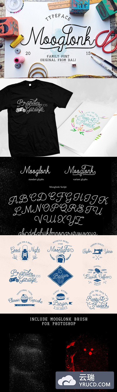 手写设计字体大全 Mooglonk Font + Badges & Brush