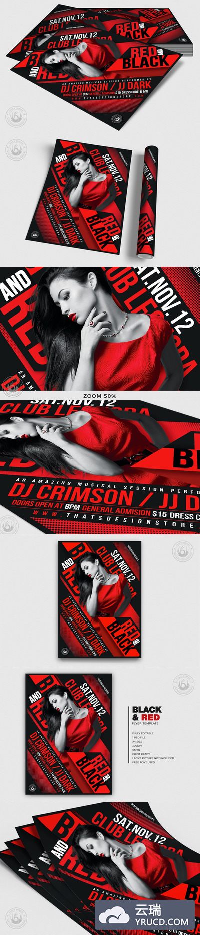 时尚高端震撼的高品质红色黑色配色的宣传单DM海报设计模板
