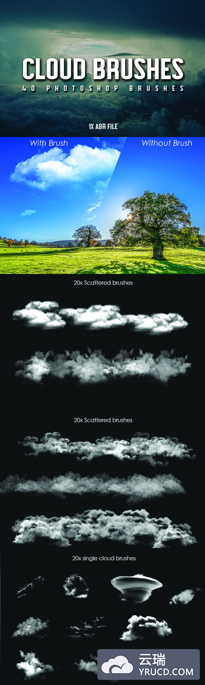 40个逼真的Photoshop云朵笔刷