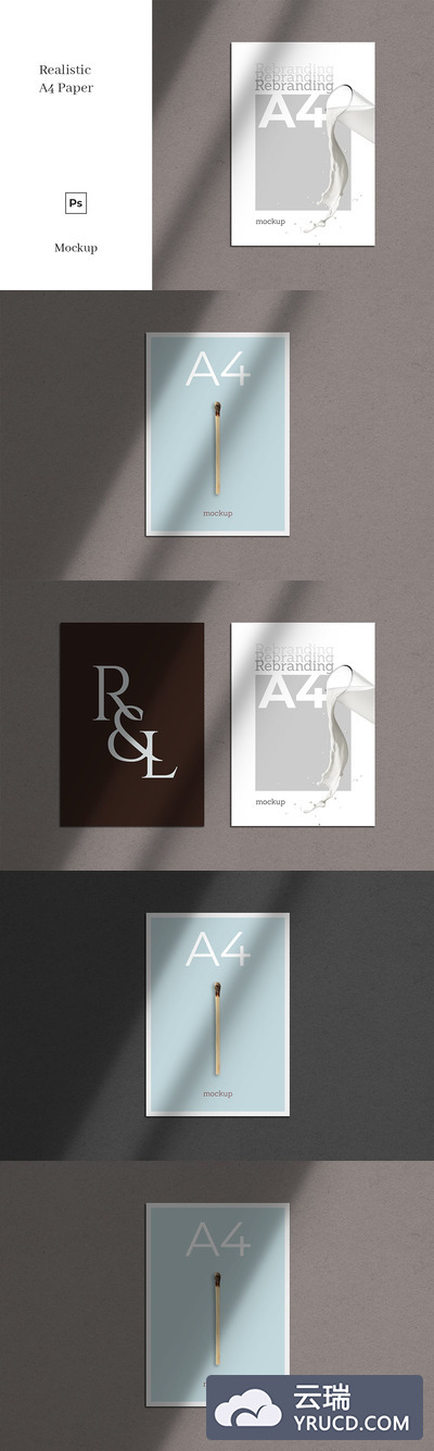 时尚高端逼真的带有阴影投影质感的高品质A4尺寸海报样机展示模型mockups
