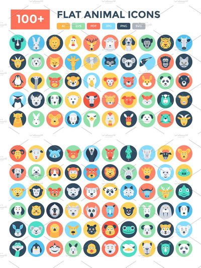 100+扁平化动物图标素材 100+ Flat Animal Icons