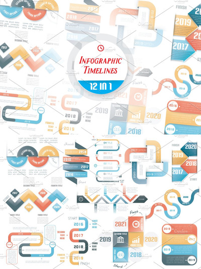 信息图表模板 Infographic Timelines Bundle