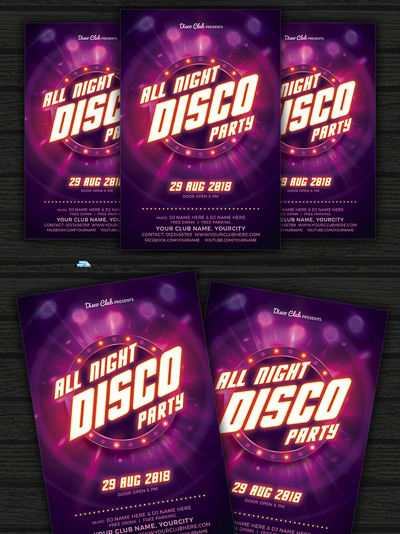 酷炫晚会宣传海报素材 All Night Disco Party