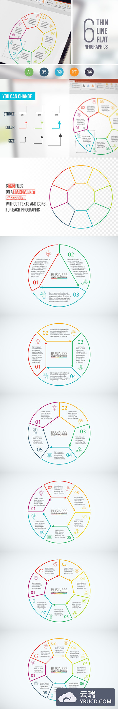 细线平面信息图表设计ppt模板 Line flat elements for infographic_3