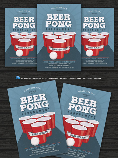 啤酒节个性聚会传单模板 Beer Pong Party Flyer