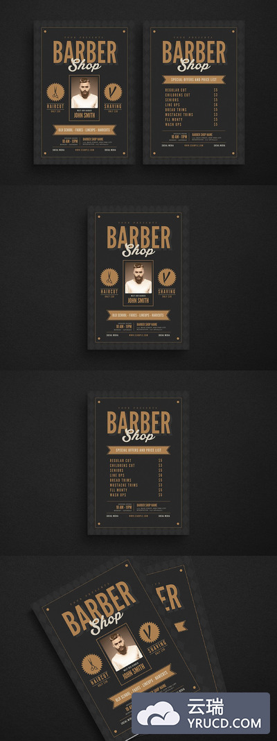 潮人理发店传单模板 Hipster Barbershop Flyer