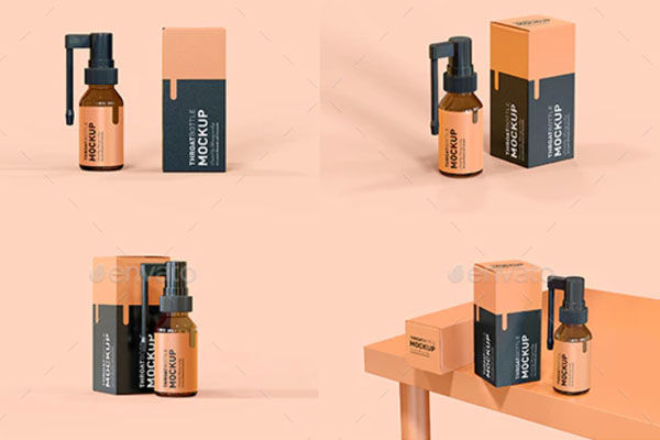 喉咙喷雾瓶/盒子药物样机模板