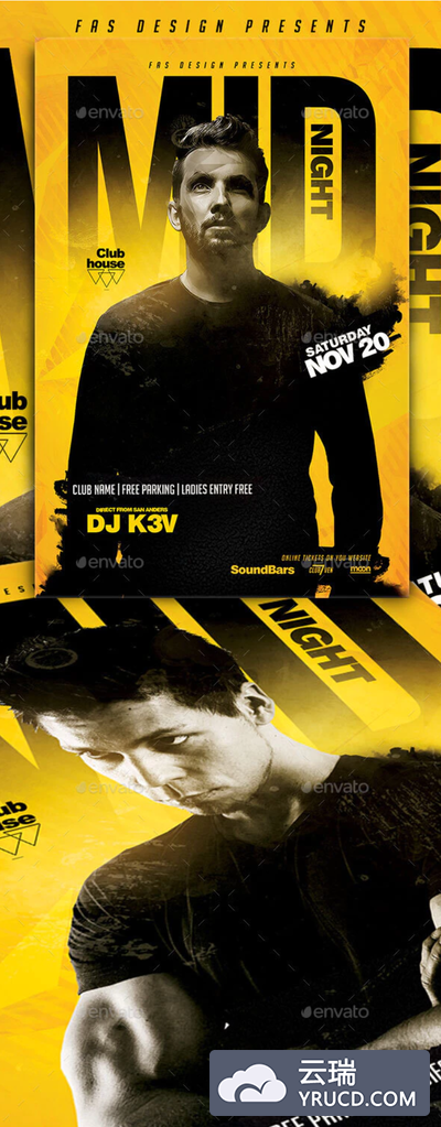 DJ音乐酒吧夜总会派对传单设计模板