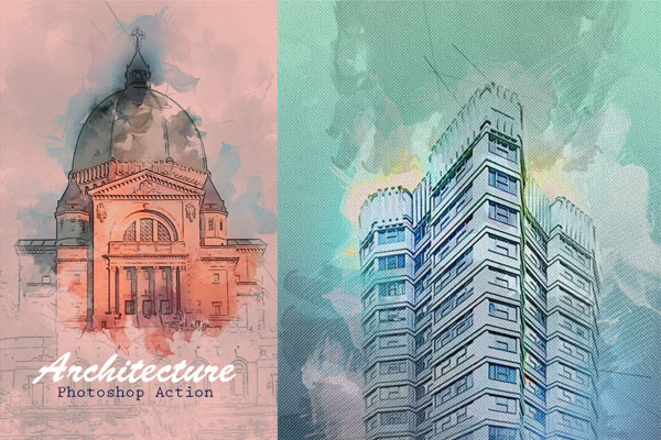 建筑照片后期处理效果ps动作下载