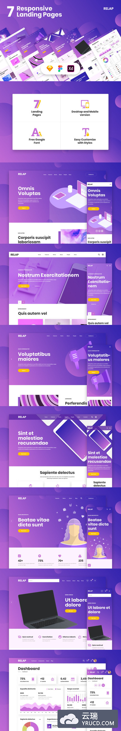 响应式着陆页网页设计模板下载 界面ui 网站ui[Sketch,Fig,XD]