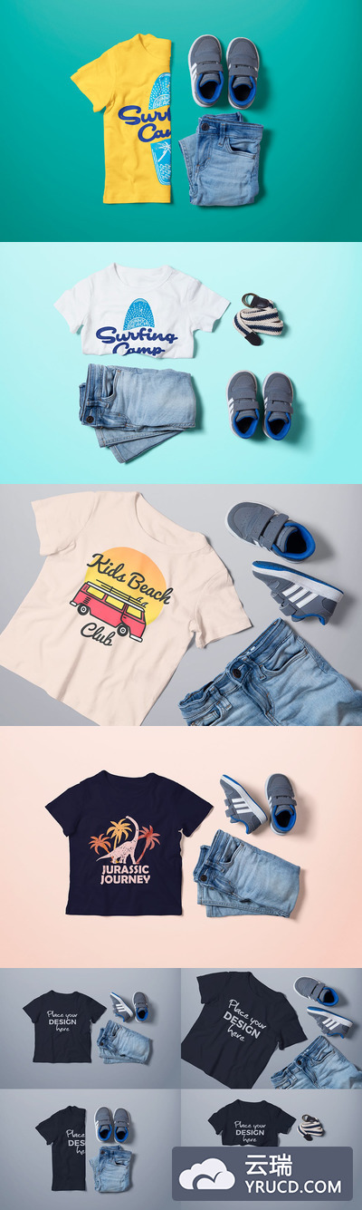 儿童T恤服饰图案设计样机PSD