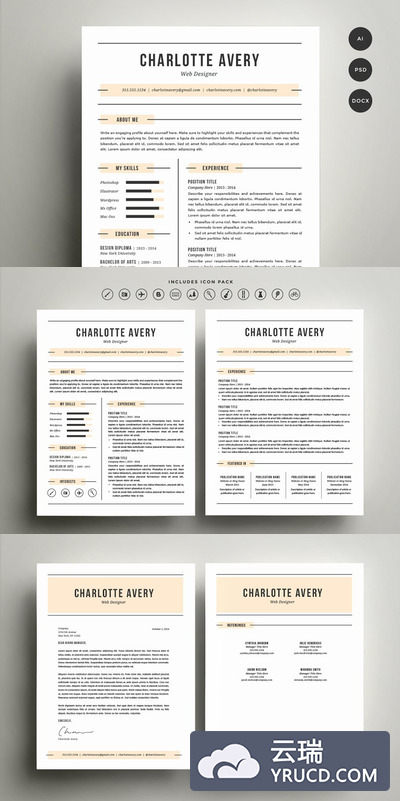 专业简历模板 Resume Template 4 Pack | CV Template