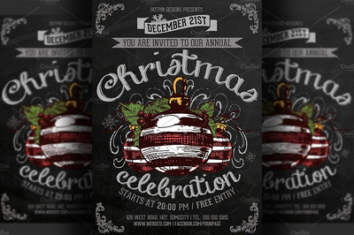 复古圣诞节元素海报设计 Vintage Christmas Event Flyer