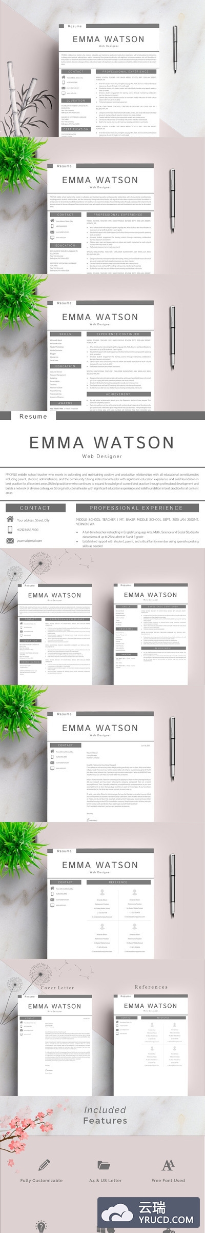 专业个人简历表 Resume template + FREE Cover Letter
