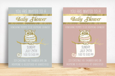猫头鹰表演秀邀请函 Owl Baby Shower Invitation