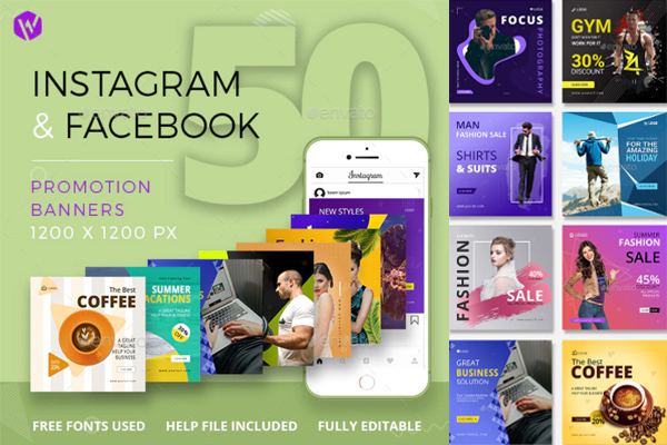 50个Instagram和Facebook销售广告Banner模板
