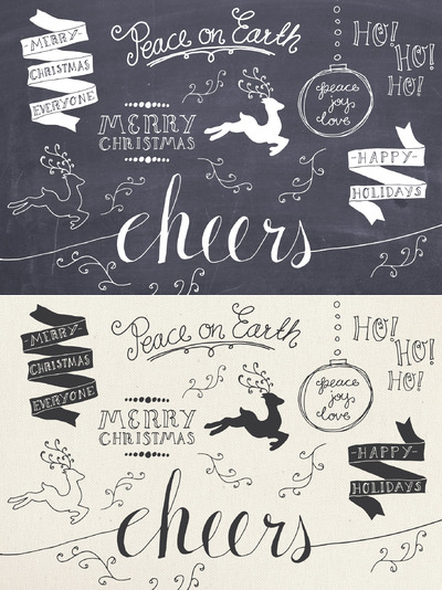 圣诞节元素黑板粉笔海报 Christmas Overlays Set 3 - Vector