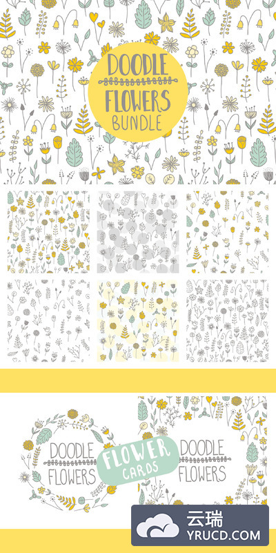 花卉设计图案背景 Doodle flowers bundle