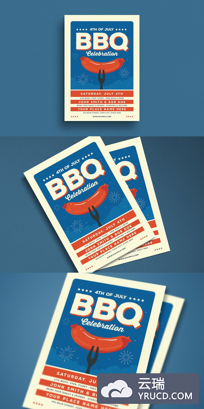 烧烤派对传单设计模板 4th Of July BBQ Party Flyer