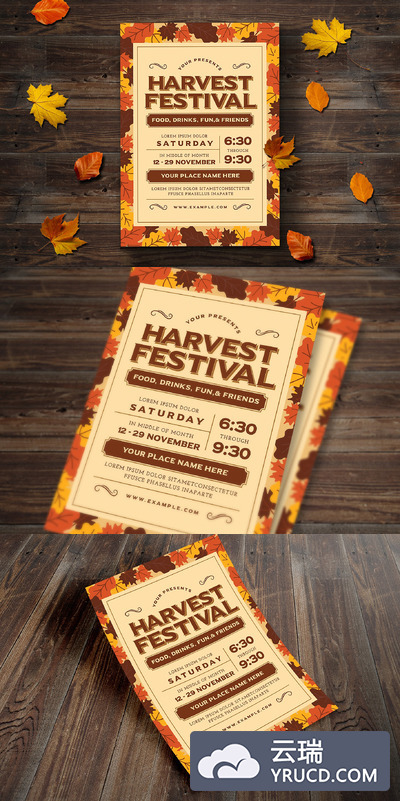 秋季海报设计模板 Harvest Festival Flyer