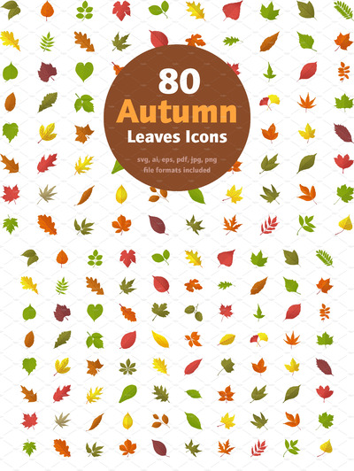 秋季枫叶矢量图标素材 80 Autumn Leaves Icons