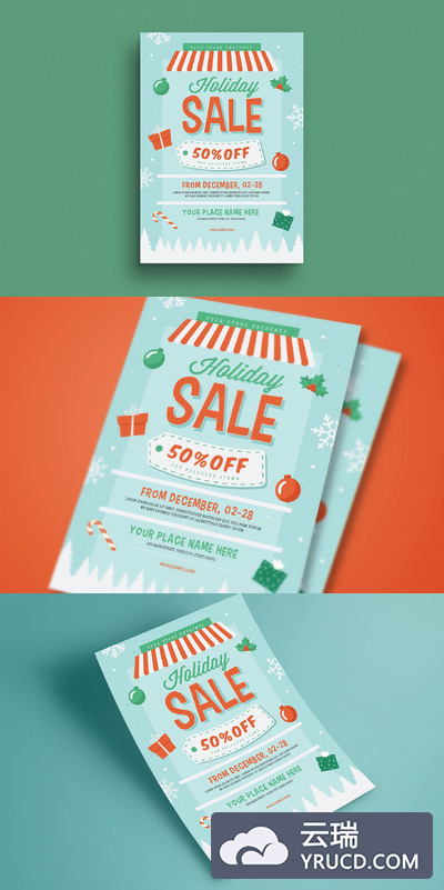 假日圣诞节促销宣传海报 Holiday Christmas Sale Flyer