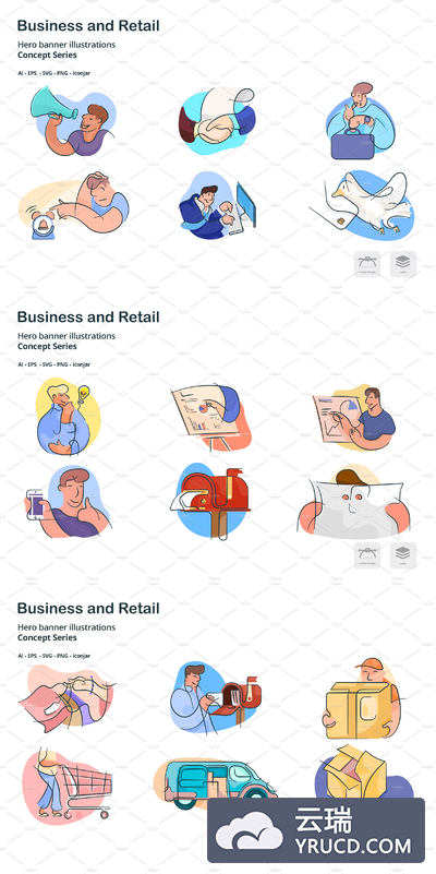 商业涂鸦线条图标素材 Business Doodle Line Icons