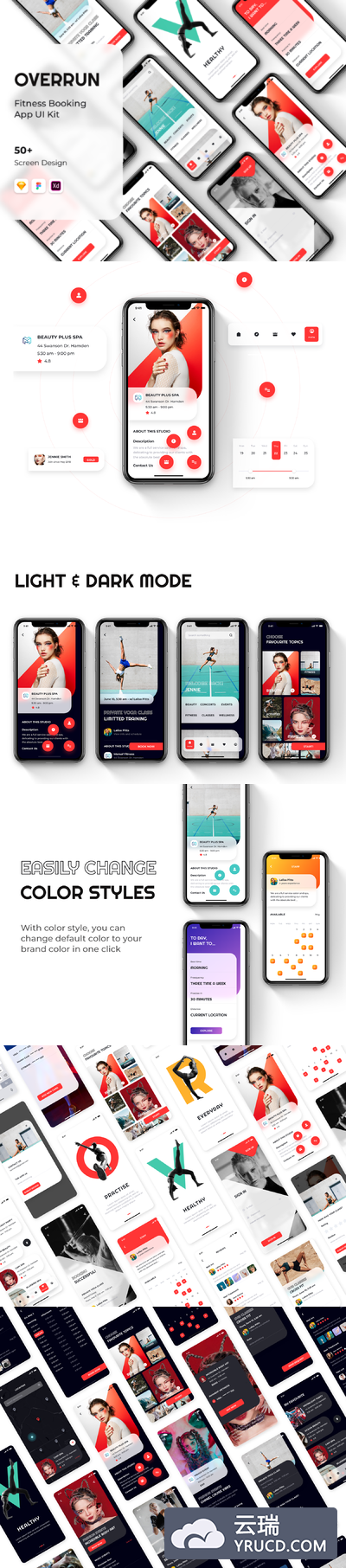 时尚酷炫的健身美容相关的超级APP UI KIT套装 iOS Ui app设计 移动ui设计[Sketch,XD,Fig]