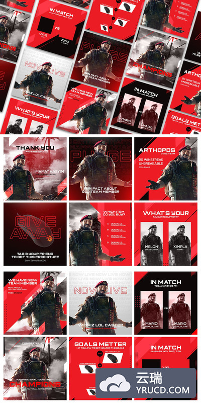 非常吸引眼球的红黑配色高品质时尚高端Instagram社交媒体 海报设计 ps海报制作 画册海报设计模板