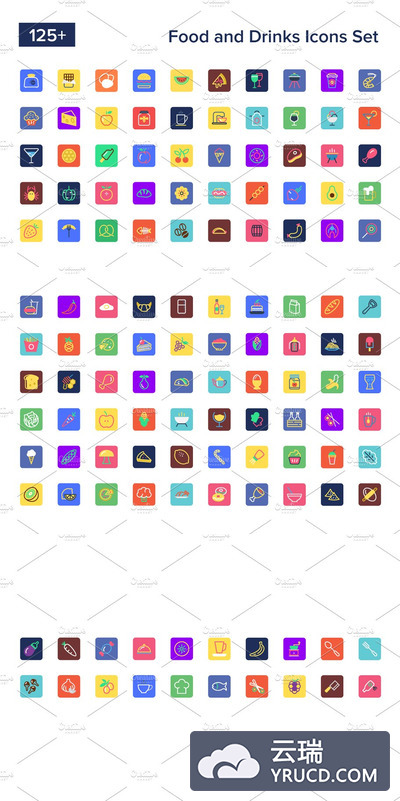 125+食物和饮料图标集 125+ Food and Drinks Icons Set