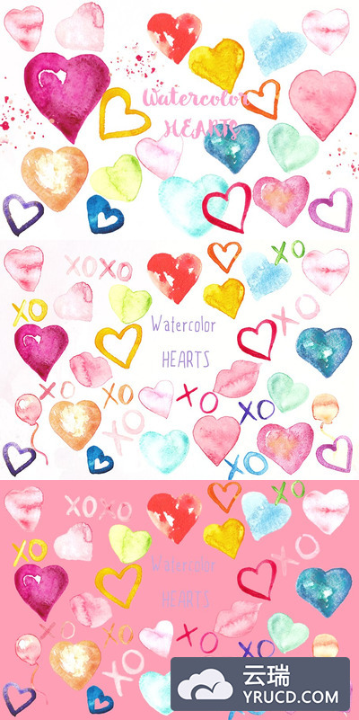 水彩爱心图片插画素材 Love Hearts watercolor clipart