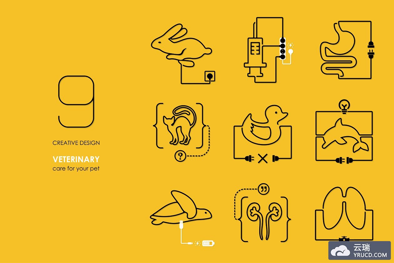 扁平化联系图标素材 Veterinary: connection flat design