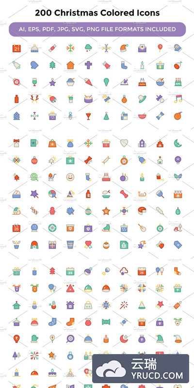 200个圣诞彩色图标下载 200 Christmas Colored Icons