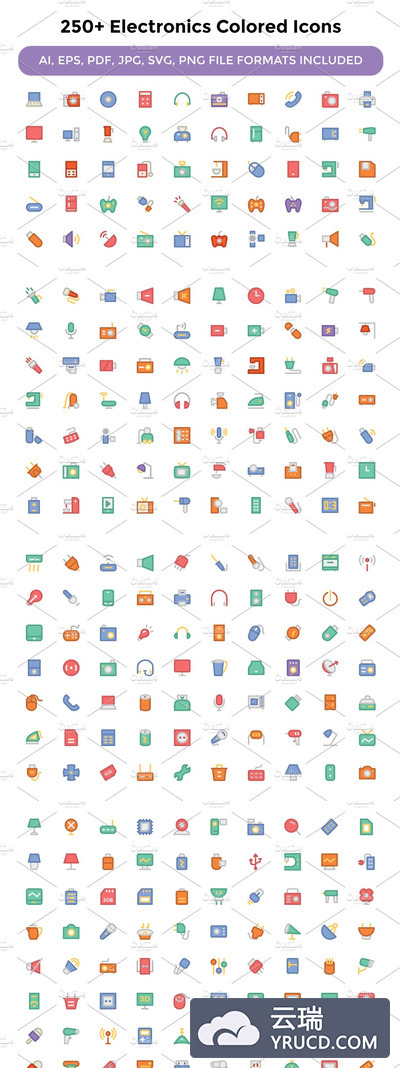 250+电子彩色图标素材 250+ Electronics Colored Icons