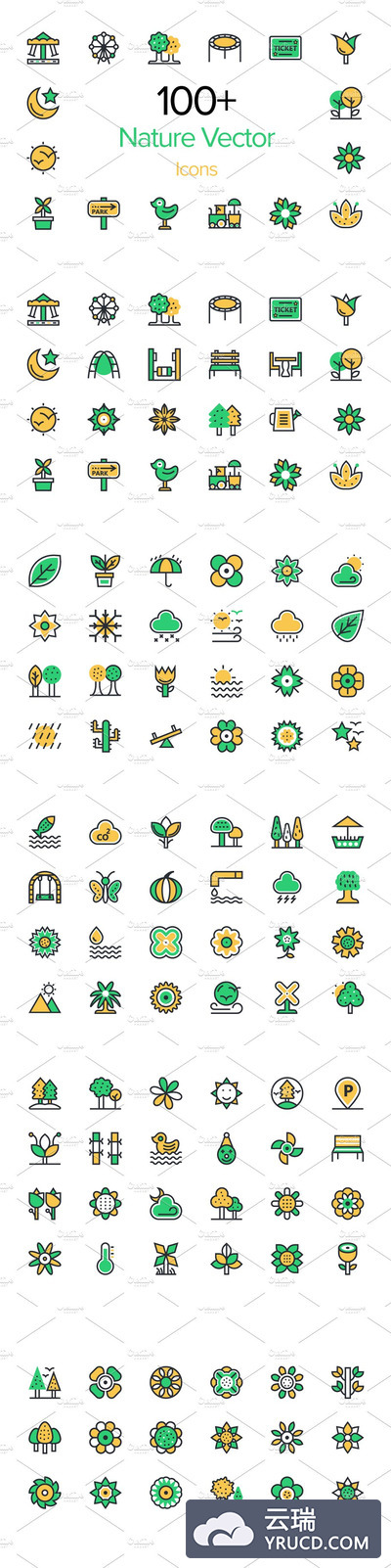 100+自然矢量图标素材 100+ Nature Vector Icons Set