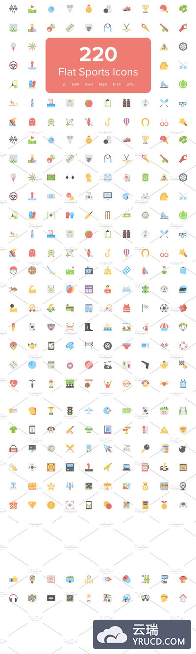 运动图标素材 220 Flat Sports Icons