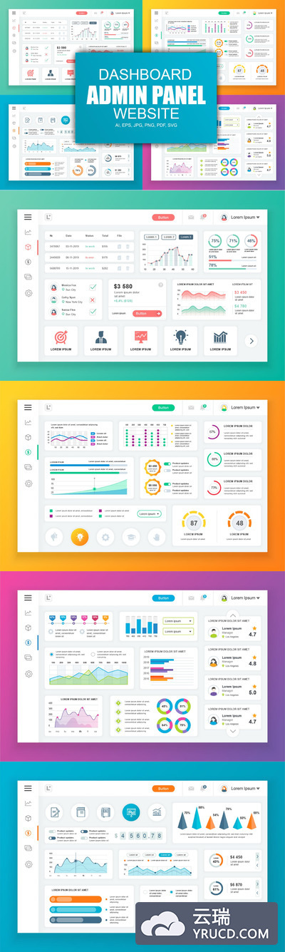 仪表盘后台管理面板dashboard UI KITS-4 app界面设计