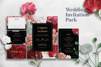 时尚高端简约红玫瑰婚礼邀请函海报请帖设计模板 创意海报 促销海报 海报设计