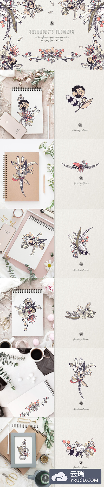 手工花卉插画 Saturday's Flowers