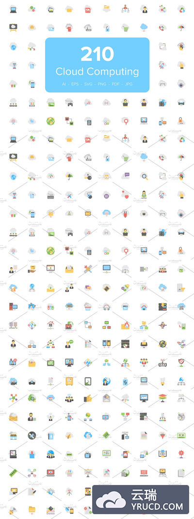 云计算图标制作 210 Flat Cloud Computing Icons