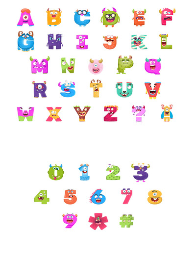 创意卡通动物设计字体 Cute Alphabets and Numbers Monsters