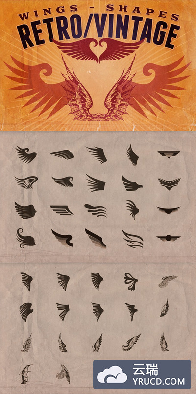 经典翅膀矢量插画 Retro/Vintage shapes - Wings