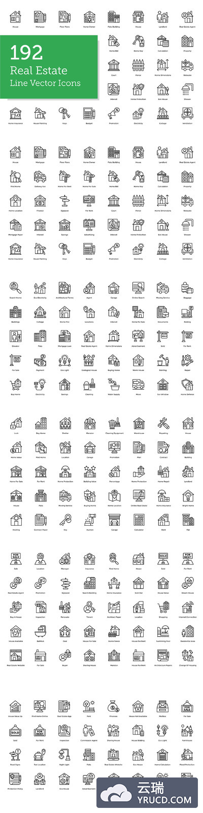 192个房地产图标制作 192 Real Estate Line Icons