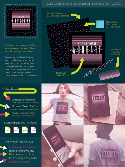 80年代风格的文字艺术模板 Eighties Style Word Art Template